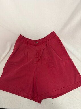 Ralph Lauren Red High Waisted Pleated Cotton Shorts Size 12 Made In USA VTG